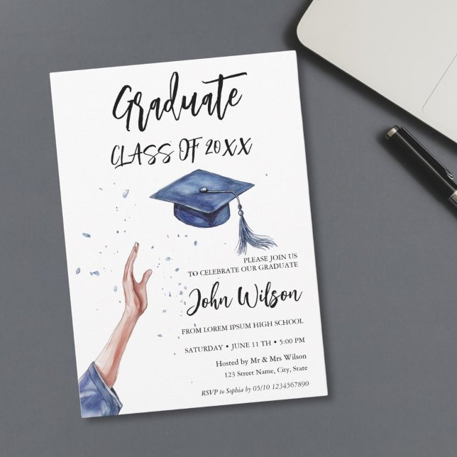 Modern Trendy Whimsical Graduation Hat Party Invitation (Creator Uploaded)