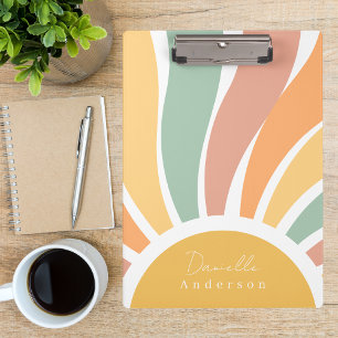 Modern Trendy Whimsical Retro Rainbow Clipboard
