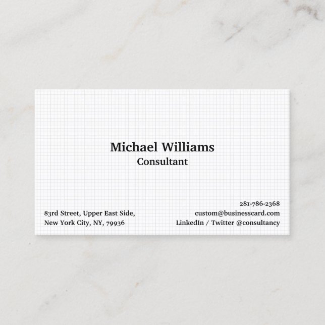 Modern Trendy White Chequered Pattern Professional Business Card (Front)