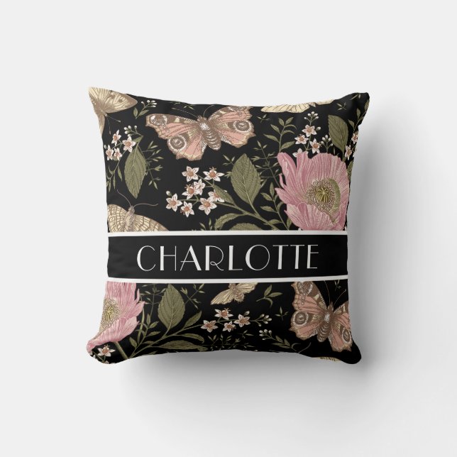 Modern Trendy Wildflower Botanical Floral Monogram Cushion (Front)