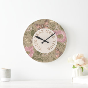 Modern Trendy Wildflower Botanical Floral Monogram Large Clock