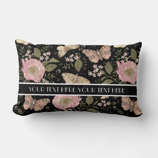 Modern Trendy Wildflower Botanical Floral Monogram Lumbar Cushion (Front)