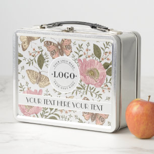 Modern Trendy Wildflower Botanical Floral Monogram Metal Lunch Box