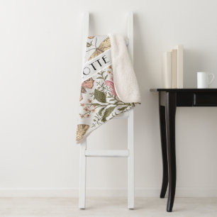Modern Trendy Wildflower Botanical Floral Monogram Sherpa Blanket