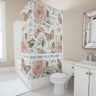 Modern Trendy Wildflower Botanical Floral Monogram Shower Curtain