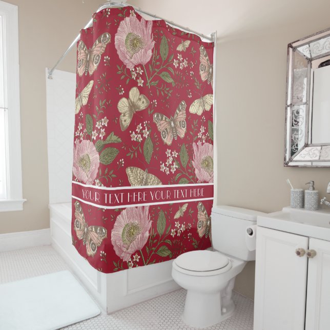 Modern Trendy Wildflower Botanical Floral Monogram Shower Curtain (In Situ)