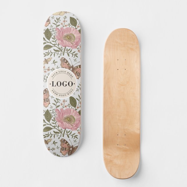 Modern Trendy Wildflower Botanical Floral Monogram Skateboard (Front)