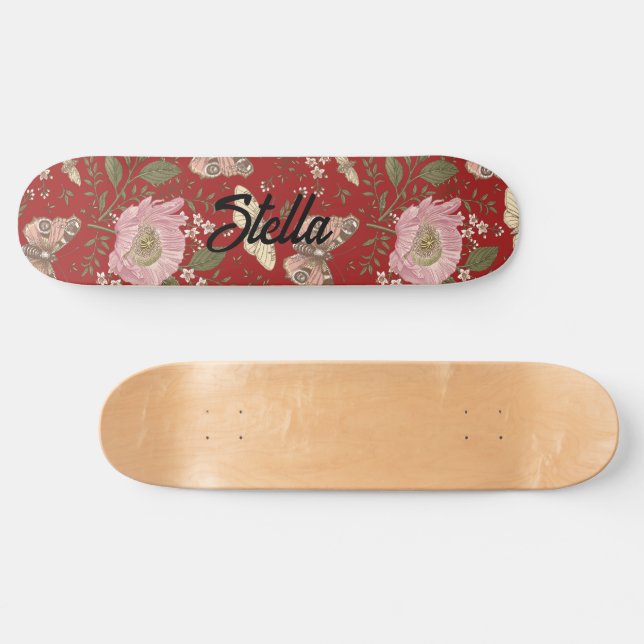 Modern Trendy Wildflower Botanical Floral Monogram Skateboard (Horz)