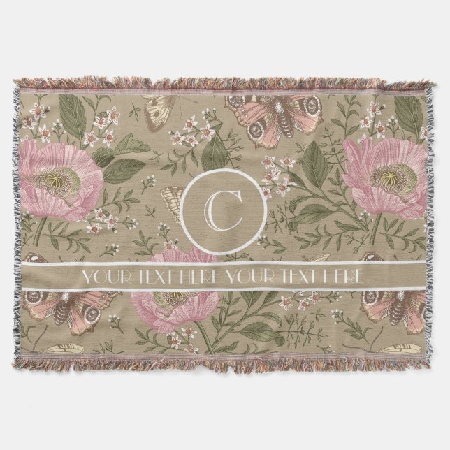 Modern Trendy Wildflower Botanical Floral Monogram Throw Blanket (Front)