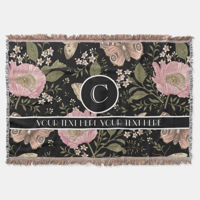 Modern Trendy Wildflower Botanical Floral Monogram Throw Blanket (Front)