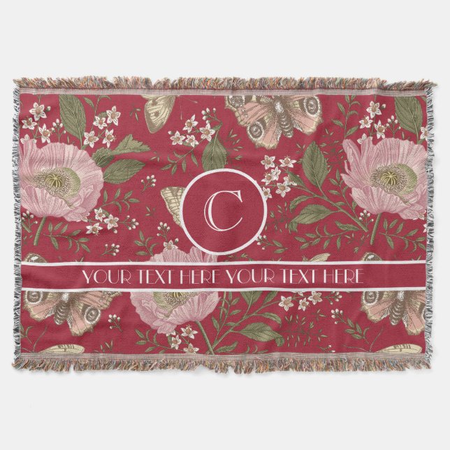 Modern Trendy Wildflower Botanical Floral Monogram Throw Blanket (Front)