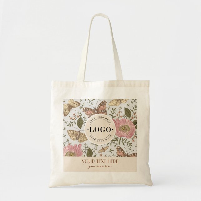 Modern Trendy Wildflower Botanical Floral Monogram Tote Bag (Front)