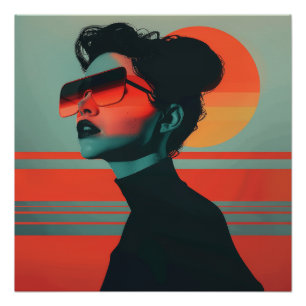 Modern Trendy Woman Retro Sunset Poster