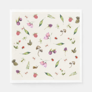 Modern Trendy Woodland Wildflowers Insects Napkin