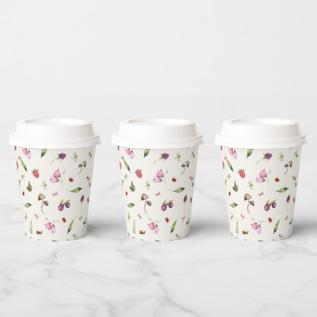 Modern Trendy Woodland Wildflowers Insects Paper Cups (Multi)