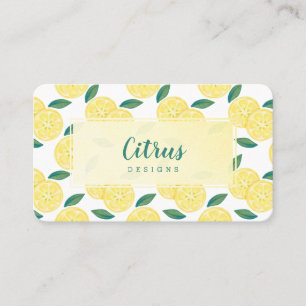 Modern Trendy Yellow Citrus Lemon Fruit Pattern Business Card