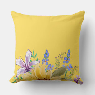 Modern trendy yellow floral chic family mum cute cushion