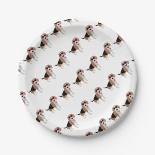 Modern tri-colour beagle dog paper plate