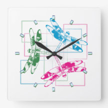 Modern Tri- Colour Dragonflies Wall Clock