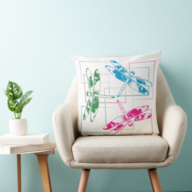 Modern Tri-Colour Dragonfly Throw Pillows (Chair)