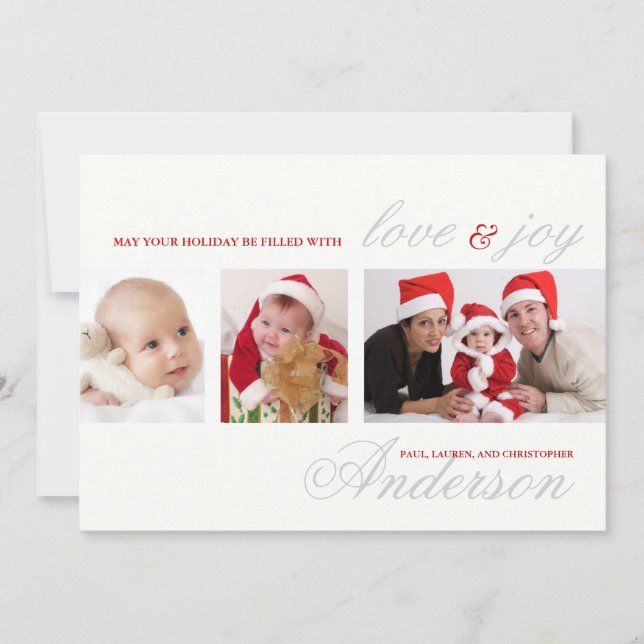 Modern Tri-Photo Holiday Photo Card (Front)