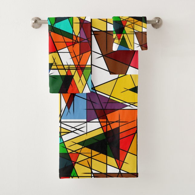 Modern Triangle Colorful Geometric  Bath Towel Set (Insitu)