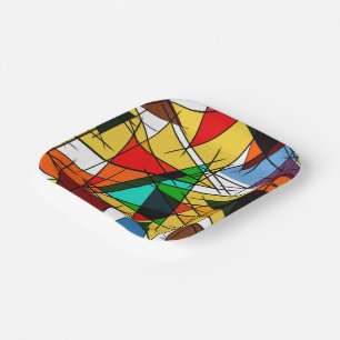 Modern Triangle Colorful Geometric Paper Plate