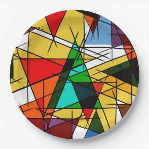 Modern Triangle Colorful Geometric Paper Plate