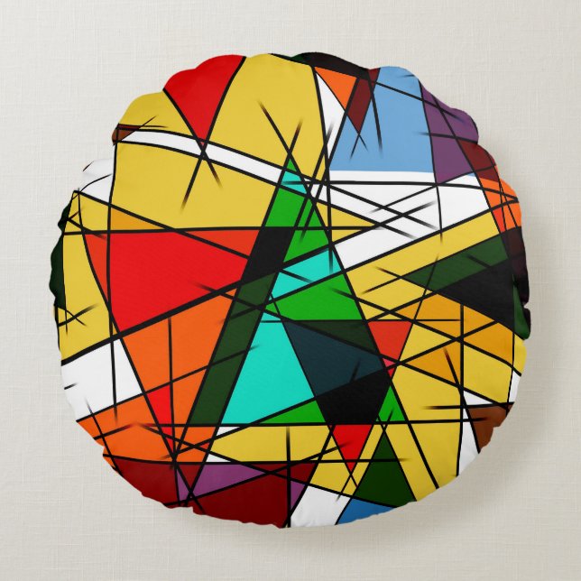 Modern Triangle Colorful Geometric  Round Cushion (Front)