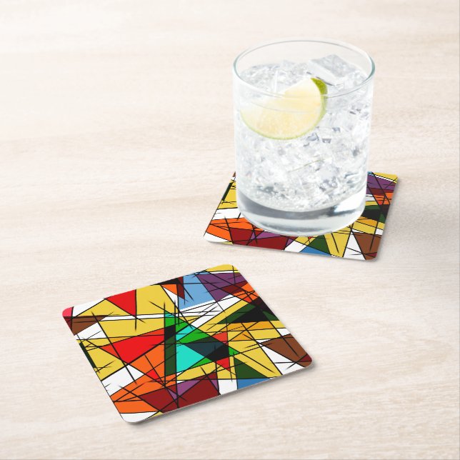 Modern Triangle Colorful Geometric  Square Paper Coaster (Insitu)