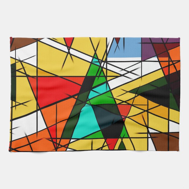 Modern Triangle Colorful Geometric  Tea Towel (Horizontal)