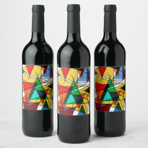 Modern Triangle Colorful Geometric Wine Label