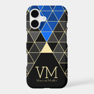 Modern triangle pattern monogrammed blue colour