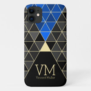 Modern triangle pattern monogrammed blue colour iPhone 11 case