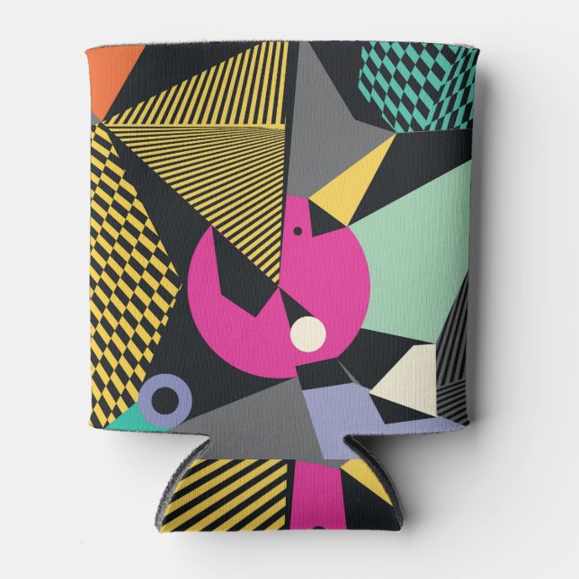 Modern Triangles: Memphis Style Pattern. Can Cooler (Front)