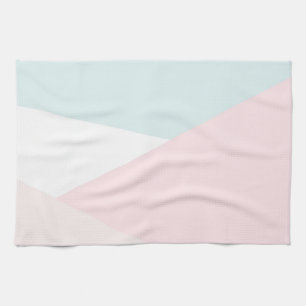 Modern Triangles Pattern Blue & Pink Geometric Tea Towel