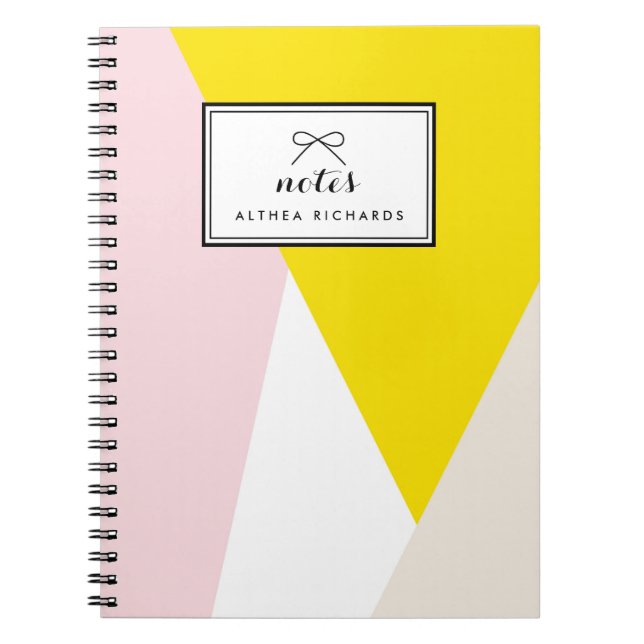Modern Triangles Pattern | Blush and Yellow Custom Notebook (Front)