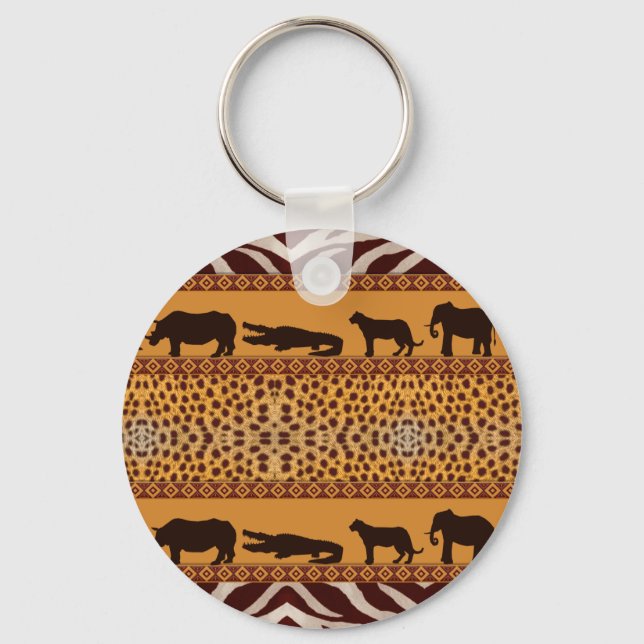 Modern Tribal African Cheetah Pattern Animal Print Key Ring (Front)