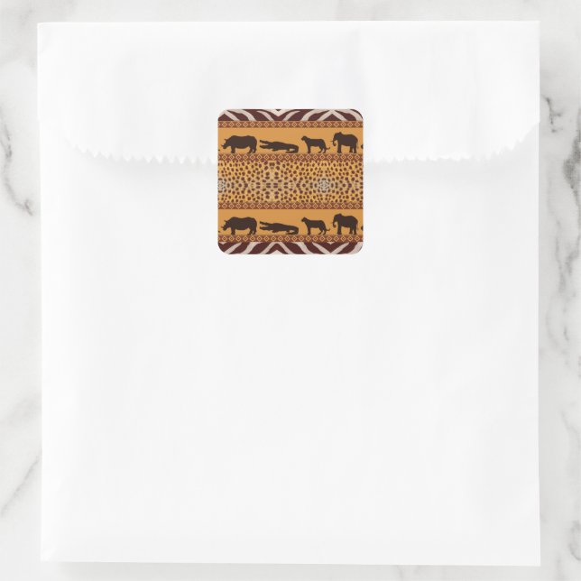 Modern Tribal African Cheetah Pattern Animal Print Square Sticker (Bag)