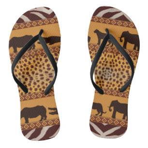 Modern Tribal African Cheetah Pattern Animal Print Thongs