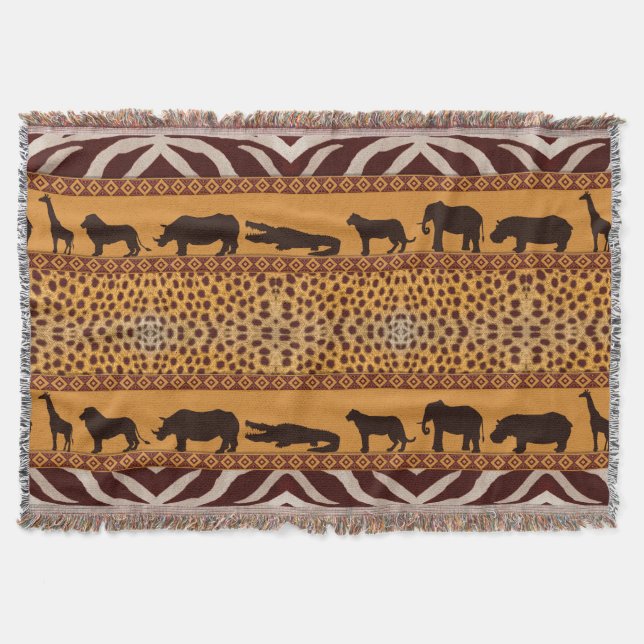 Modern Tribal African Cheetah Pattern Animal Print Throw Blanket (Front)