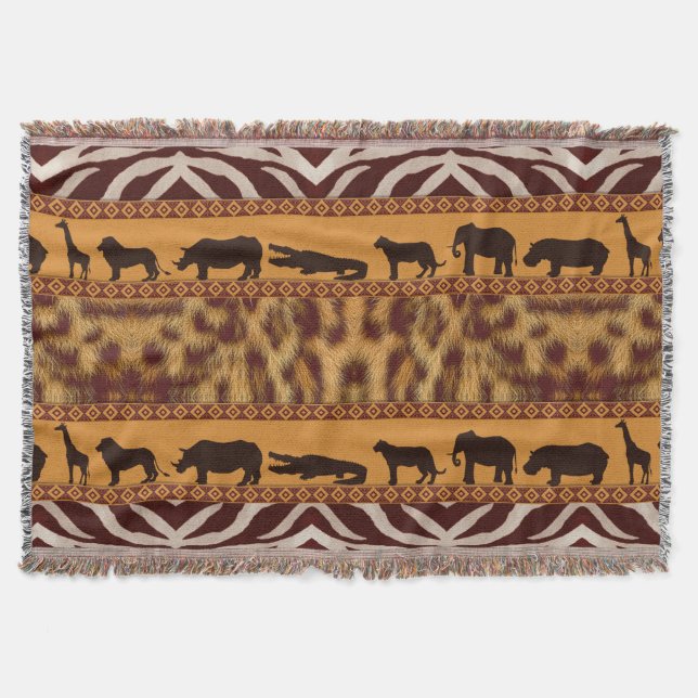 Modern Tribal African Leopard Pattern Animal Print Throw Blanket (Front)