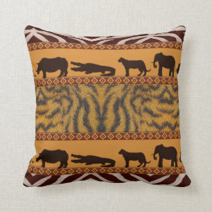 Modern Tribal African Tiger Pattern Animal Print Cushion