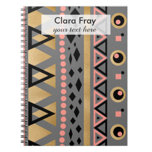 modern tribal aztec gold foil geometric pattern notebook