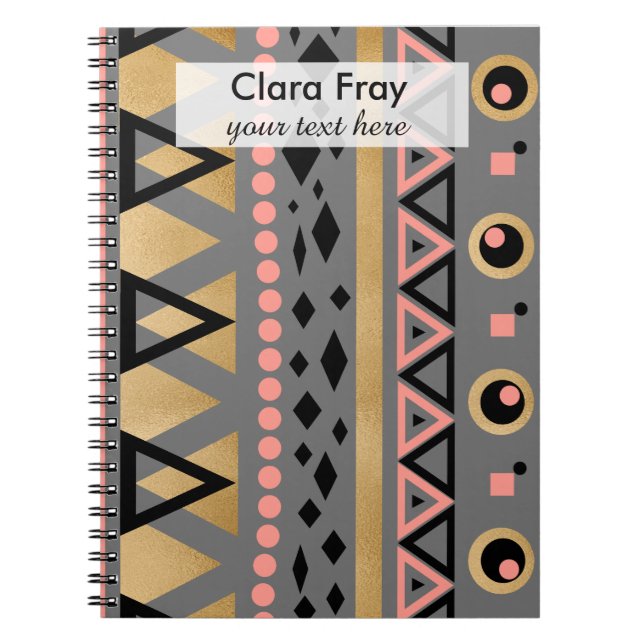 modern tribal aztec gold foil geometric pattern notebook (Front)