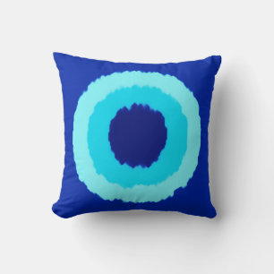 Modern tribal batik circles - cobalt and aqua cushion