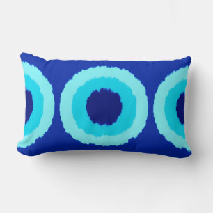 Modern tribal batik circles - cobalt and aqua lumbar cushion