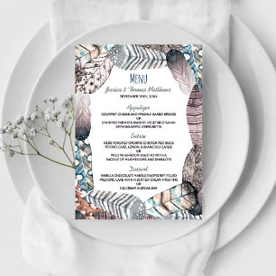 Modern Tribal Feathers Bohemian Wedding Menu