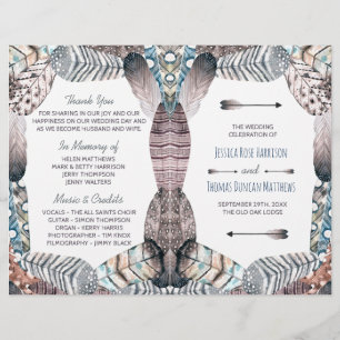 Modern Tribal Feathers Bohemian Wedding Program