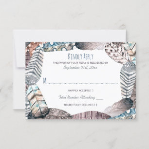 Modern Tribal Feathers Bohemian Wedding RSVP Card